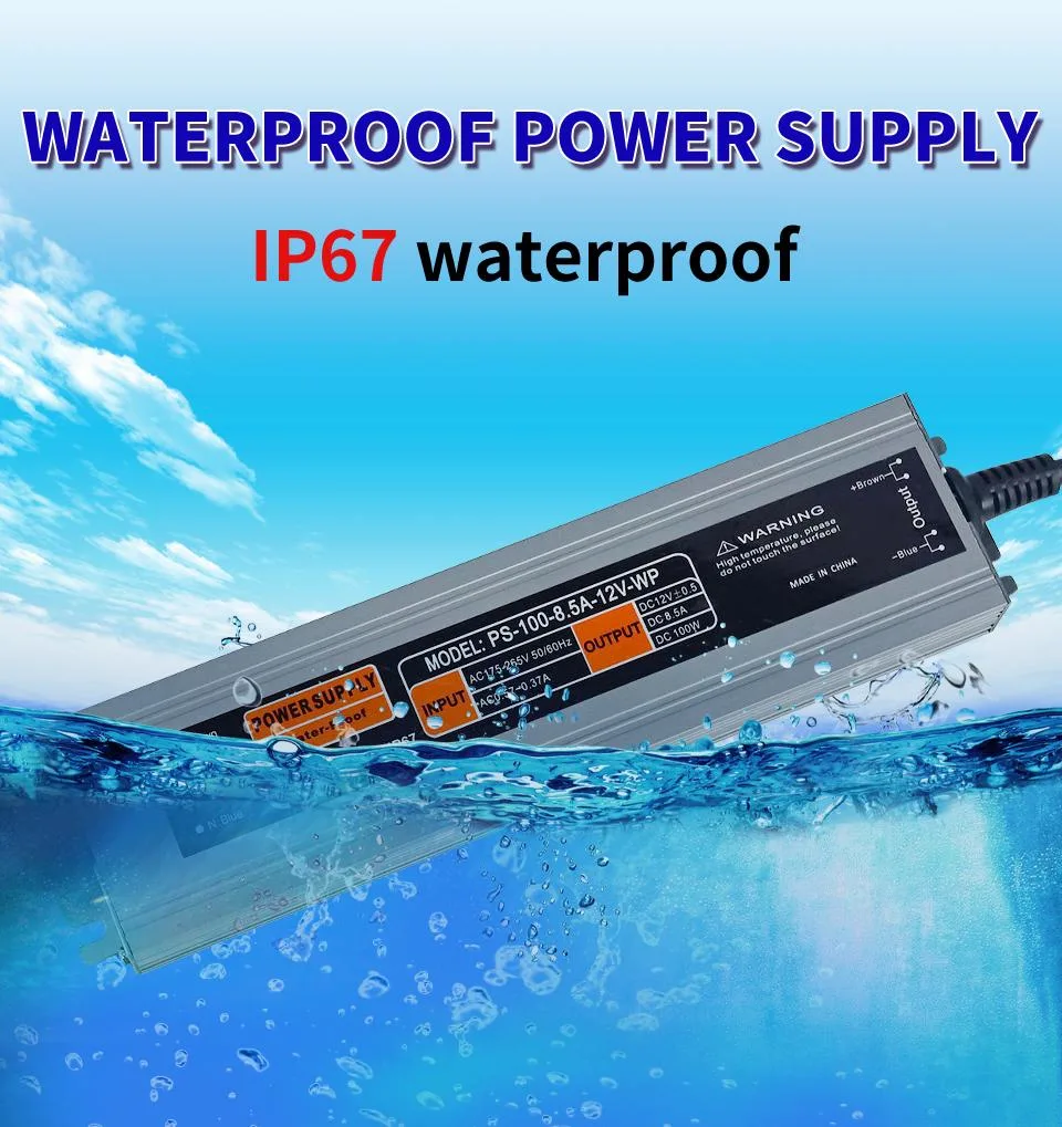 DC 12V 8.5A 100W IP67 Twp LED Waterproof Power Supply for Outdoor LED Lighting